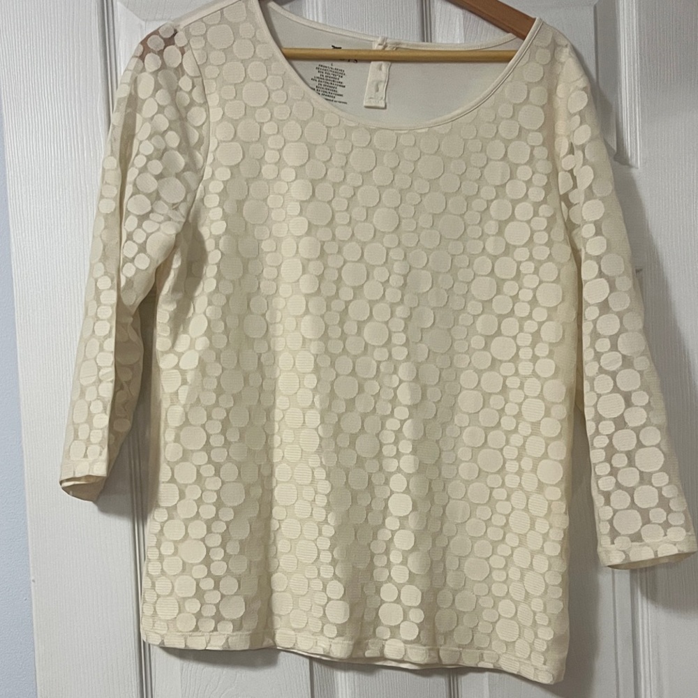 Talbots Cream Textured Dot Blouse